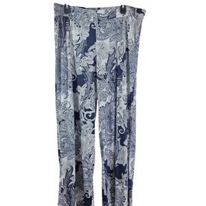 IMAN women's XL pull on loose‎ summer pant paisley blue and white